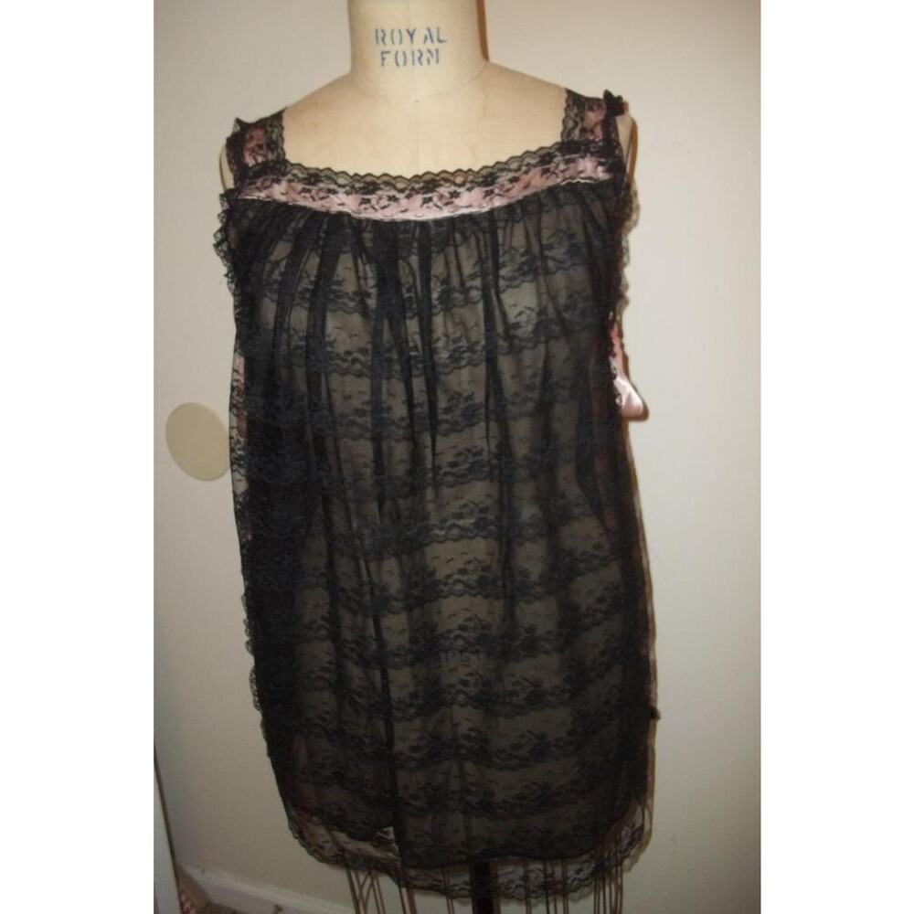 Vintage 60's LEONORA Black Lace Lingerie Babydoll Chemise Negligee Nightie S